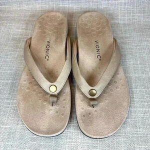 Vionic Rest Davina Semolina tan faux leather thongs sandals size 11 comfort
